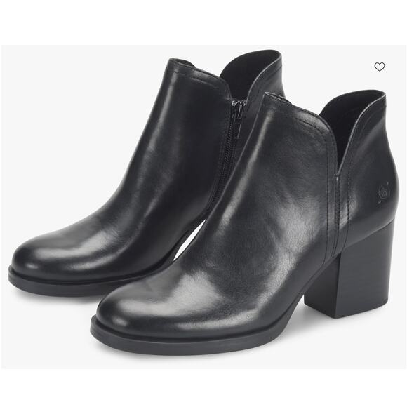 BORN Women's Olivia Black Booties Black Leather Size 6 NIB Tailored Block Heel - Picture 1 of 12